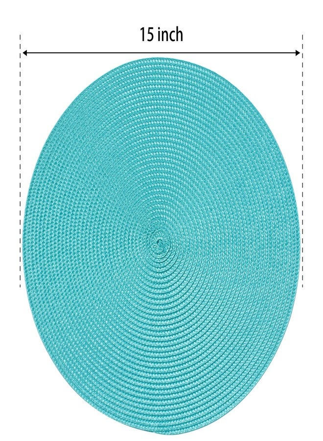 FunWheat Round Braided Placemats Set of 4 Table Mats for Dining Tables Woven Washable Non-Slip Place mats 15inch (Turquoise, 4pcs) - Image 2
